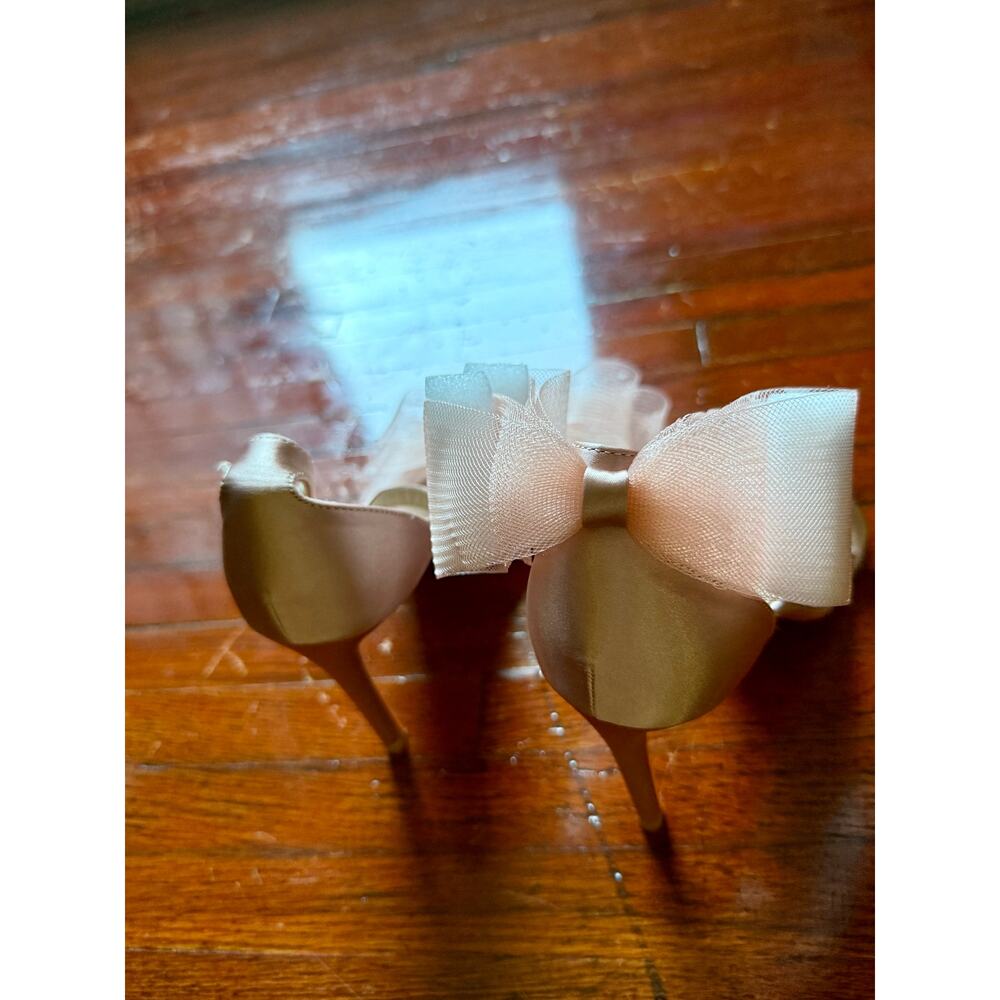 NWT Coutgo Light Satin Pink Mesh Bow Knot womens high heeled Strappy sandals 9M - Picture 6 of 10